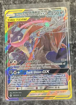 Pokemon TCG Greninja & Zoroark GX Holo Ultra Rare Card Unbroken Bonds 107/214 NM - Image 1