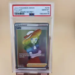 Pokemon Lady 208/196 Lost Origin Rainbow Trainer Secret Rare Card PSA 10 Mint - Image 1