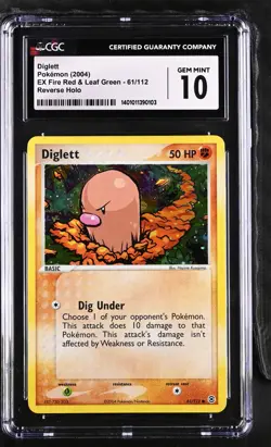 CGC 10 GEM MINT Diglett 61/112 REVERSE HOLO Pokemon Card - Image 1