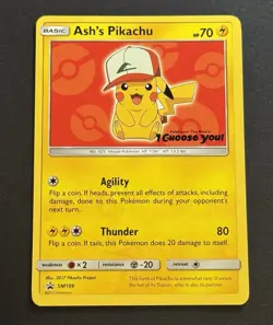 2017 Ash’s Pikachu SM109 pokemon Promo LP English - Image 1