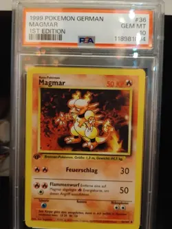 MAGMAR 1ST EDITION POKEMON GERMAN 1999 36 PSA 10 - Image 1