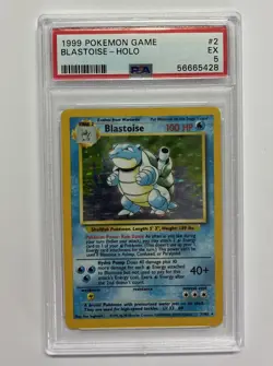 PSA 5 Pokemon WOTC Base Set Unlimited Blastoise Holo Rare #2/102 - Image 1