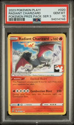 2023 POKEMON PLAY! POKEMON PRIZE PACK: SER 3 #020 RADIANT CHARIZARD PSA 10 - Image 1