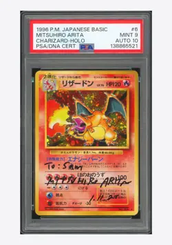 Pokemon PSA 9 AUTO 10 Charizard Holo Mitsuhiro Arita 1996 #006 Basic Japanese - Image 1