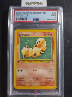 First Edition 2002 Pokemon Neo Destiny 68/105 Growlithe PSA Mint 9 - Image 1