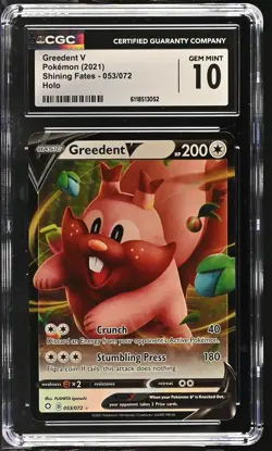 Greedent V 053/072 Holo Shining Fates Pokemon CGC 10 Gem Mint - Image 1