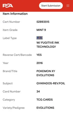 Pokemon 2016 XY Evolutions Gyarados Reverse Holos #34/108 PSA 9 - Image 3