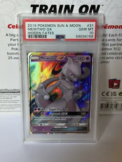 Pokemon Mewtwo GX 31/68 Hidden Fates Ultra Rare Holo PSA 10 Card - Image 1