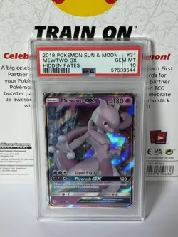 Pokemon Mewtwo GX 31/68 Hidden Fates Ultra Rare Holo PSA 10 Card Slab Defect - Image 1