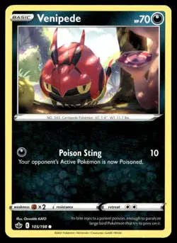 Venipede 105/198 Pokemon Card Chilling Reign Common 70 HP Near mint GX - Image 1