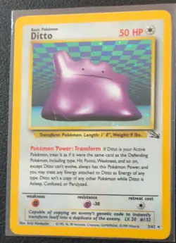 Pokemon TCG Ditto Fossil 3/62 Holo Rare Unlimited 50 HP Basic Wizards 1999 LP/MP - Image 1