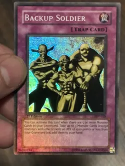 Yugioh Backup Soldier PSV-028 Super Rare 1st Edition NM Holo Bleed Error - Image 1