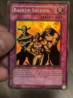 Yugioh Backup Soldier PSV-028 Super Rare 1st Edition NM Holo Bleed Error - Image 3