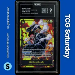 2025 ONE PIECE ROYAL BLOOD OP10 #18 MONKEY D LUFFY SECRET RARE ALT ART TAG 9 - Image 1