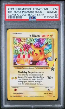 Birthday Pikachu 25th Anniversary Holo PSA 10 2021 Pokemon Celebrations - Image 1