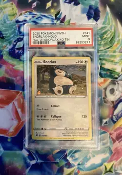 PSA 9 Snorlax 141 cosmos holo - Pokemon 2021 Rebel Clash-Snorlax KnockOut Tin - Image 2