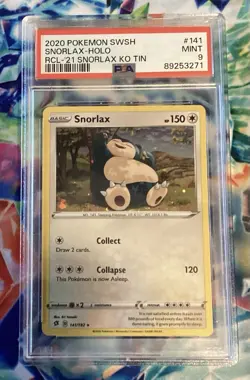 PSA 9 Snorlax 141 cosmos holo - Pokemon 2021 Rebel Clash-Snorlax KnockOut Tin - Image 4
