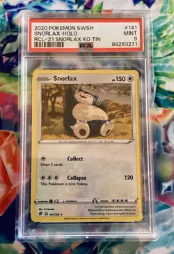 PSA 9 Snorlax 141 cosmos holo - Pokemon 2021 Rebel Clash-Snorlax KnockOut Tin - Image 5
