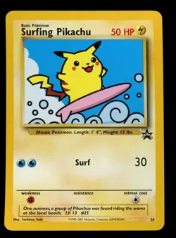 2001 WOTC POKEMON LEAGUE SURFING PIKACHU #28 BLACK STAR PROMO NM B - Image 1