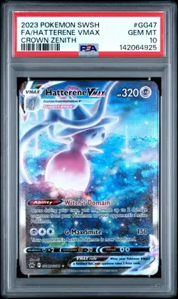 2023 Pokemon Sword & Shield Crown Zenith HATTERENE VMAX FULL ART GG47 PSA 10 Gem - Image 1