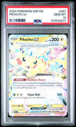 2024 POKEMON SSP EN-SURGING SPARKS #057 PIKACHU EX PSA 10 - Image 1