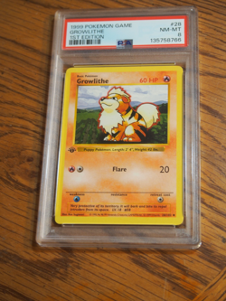 Pokemon 1999 1st Edition Shadowless Base Growlithe card, PSA 8 - Image 1