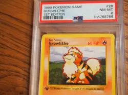 Pokemon 1999 1st Edition Shadowless Base Growlithe card, PSA 8 - Image 2