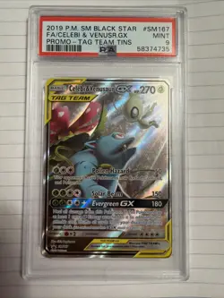 2019 Pokemon Black Star Promo Celebi & Venusaur Gx Tag Team #SM167 PSA 9 - Image 1