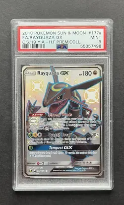 2018 POKEMON SUN & MOON CELESTIAL STORM #177A FULL ART/RAYQUAZA GX PSA 9 - Image 1