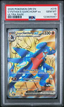 Cynthia's Garchomp ex PSA 10 English Pokemon Card 215 Destined Rivals UR 2025 - Image 1