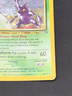 2000 Pokemon HERACROSS Neo Genesis HOLO RARE Unlimited Edition Set Card 6/111 HP - Image 5