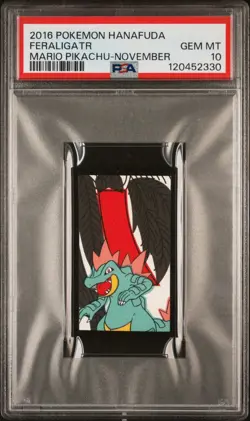 2016 POKEMON HANAFUDA MARIO PIKACHU NOVEMBER FERALIGATR PSA 10 - Image 1