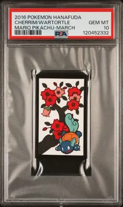 2016 POKEMON HANAFUDA MARIO PIKACHU MARCH CHERRIM/WARTORTLE PSA 10 - Image 1