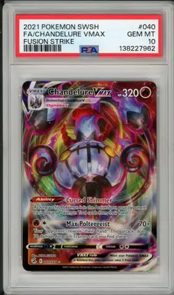 2021 Pokemon SWSH Fusion Strike Chandelure Vmax Full Art #040 PSA 10 - Image 1