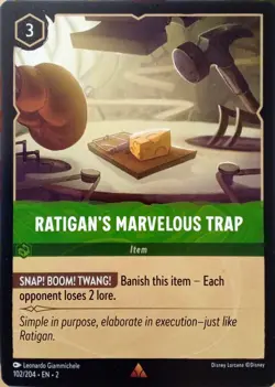 102/204 RATIGAN'S MARVELOUS TRAP RISE OF FLOODBORN RARE DISNEY LORCANA CARD - Image 1