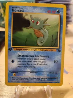 1999 Pokemon Card - Fossil Horsea - 1st Edition NM Water 49/62 - Image 1