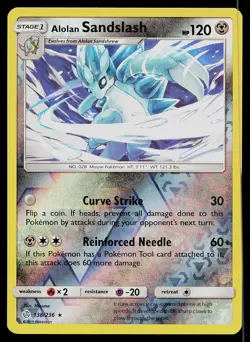 Pokemon Card Cosmic Eclipse Alolan Sandslash 138/236 Rare Reverse Holo - Image 1