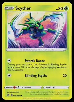 Pokemon Card Rebel Clash Scyther 004/192 Common - Image 1