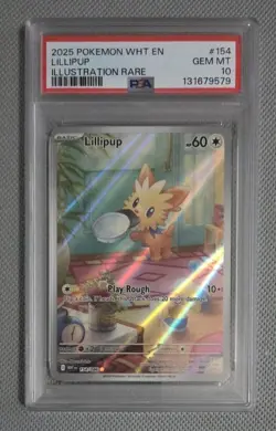 2025 POKEMON WHT EN-WHITE FLARE ILLUSTRATION RARE #154 LILLIPUP PSA 10 IN HAND - Image 1