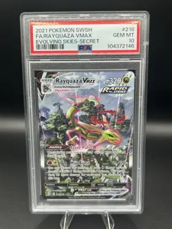 Pokemon TCG 2021 Rayquaza VMAX SWSH Evolving Skies #218/203 GM PSA 10 - Image 1