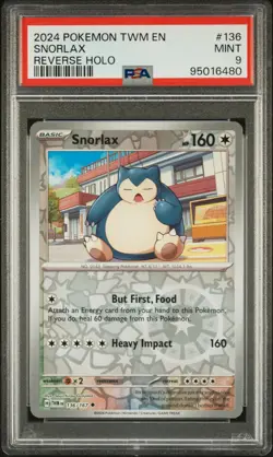 2024 POKEMON TWILIGHT MASQUERADE TWM EN #136 SNORLAX REVERSE HOLO - PSA 9 POP 12 - Image 1