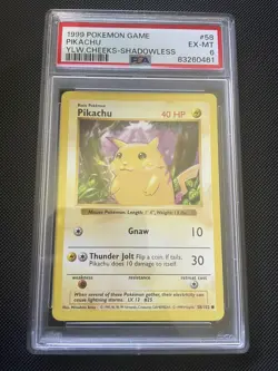 PSA 6 Pikachu Yellow Cheeks Base Set Shadowless 58/102 Pokemon Card - Image 1