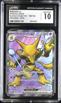 CGC 10 Alakazam ex 188/165 MEW EN-151 Ultra Rare Holo Pokemon Card - Image 1