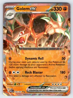 Golem ex 076/165 2023 Pokemon 151 Set Pokemon Card TCG Ultra Holo Rare - Nm - Image 1