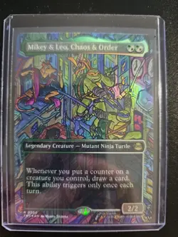MTG Mikey & Leo, Chaos & Order (Borderless) FOIL TMT 0200 Rare Legendary TMNT - Image 1