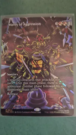 Waves of Aggression (Borderless) PZA #13 (Foil) TMNT Mythic Rare Sorcery MTG - Image 1