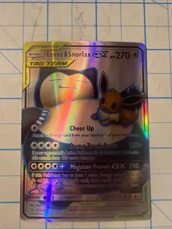 Custom Eevee & Snorlax Gx Fun Fan Art Pokemon Card - Image 1