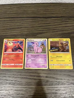 Lot of 3 Pokemon Cards – Charizard- Espeon - Detective Pikachu - Image 1