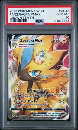 2023 POKEMON SWORD & SHIELD CROWN ZENITH #GG42 FULL ART/ZERAORA VMAX PSA 10 - Image 1
