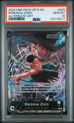 2025 One Piece OP12 EN Roronoa Zoro Alternate Art #020 PSA 10 GEM MINT - Image 1
